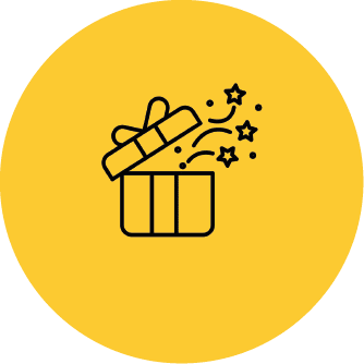 Lebonplanciné - picto bons plans sur fond jaune représenté par une boite à cadeau noir