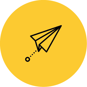 Lebonplanciné - picto partage plans sur fond jaune représenté par un avion en papier noir